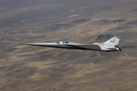 Photo: NASA/Jim Ross NASA X-59 quiet supersonic research aircraft in flight over California