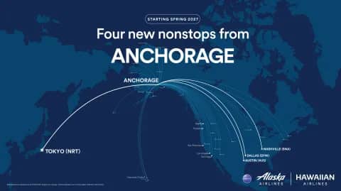 Photo: Alaska Airlines Alaska Airlines announcement art for new Anchorage nonstop routes including Tokyo Narita
