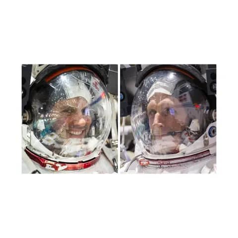 Photo: NASA NASA astronaut Anil Menon and Canadian Space Agency astronaut Joshua Kutryk during spacewalk training at Johnson Space Center's Neutral Buoyancy Laboratory in Houston