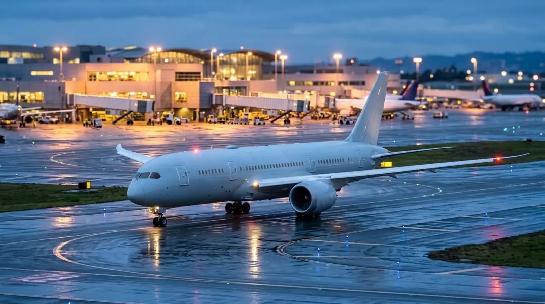 Widebody taxiing at blue hour
